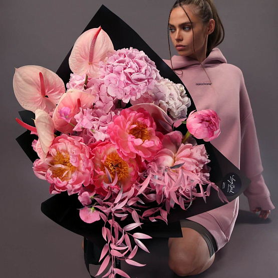 Signature Bouquet in the style of MONOCHROME pink